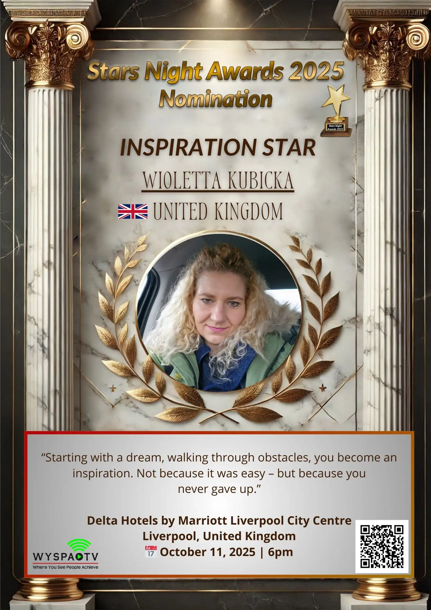 Wioletta Kubicka |  NOMINATION in the category: "INSPIRATION STAR" | Stars Night Awards 2025