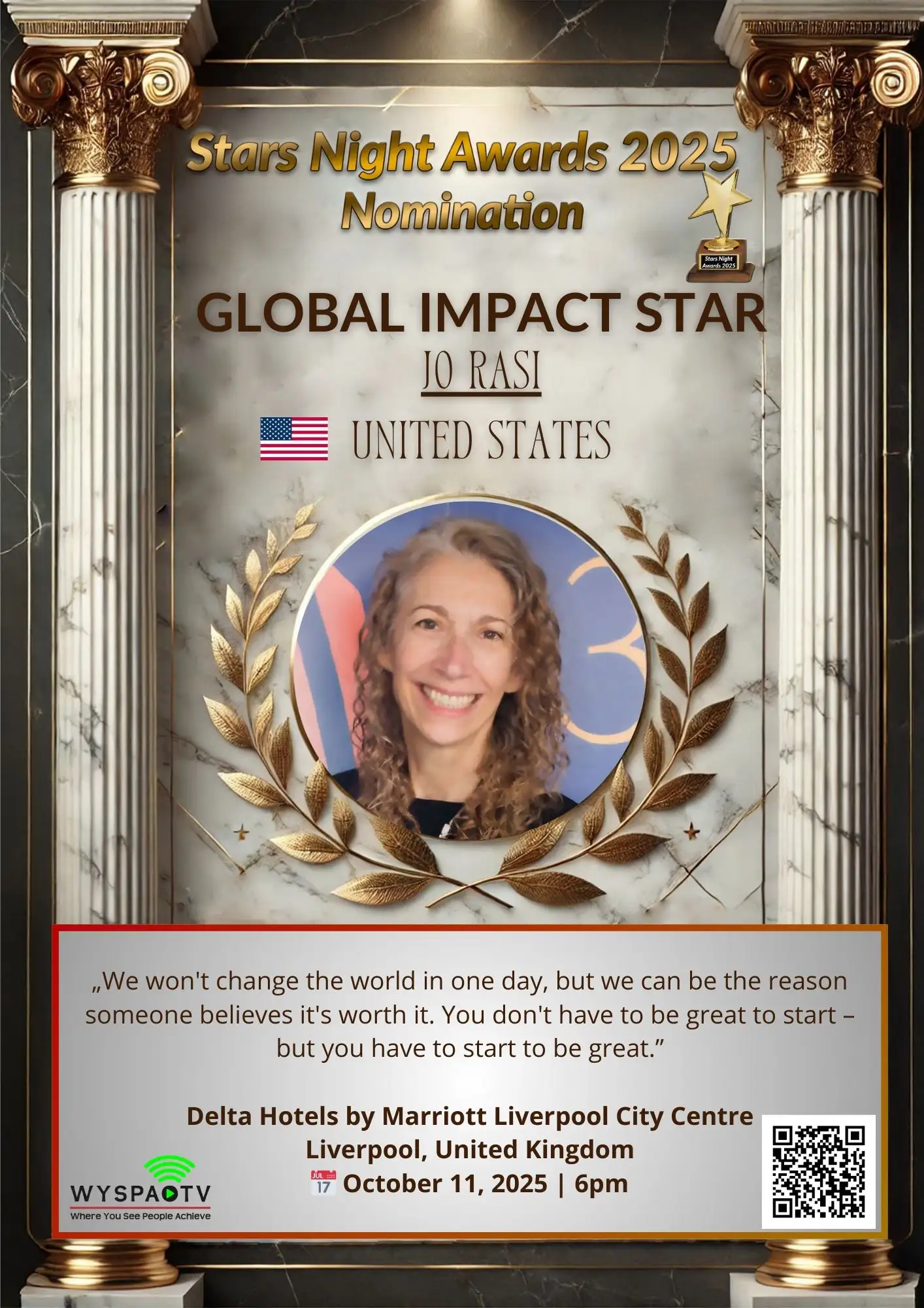 Jo Rasi | NOMINATION in the category: "GLOBAL IMPACT STAR" | Stars Night Awards 2025